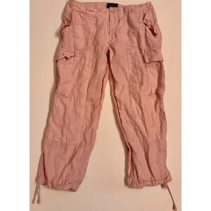 Lauren Ralph Lauren Light Pink 100% Linen Cinch Bottom Cargo Crop Pants Size 14W